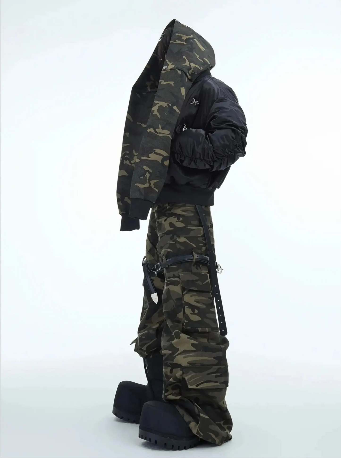 Oversized Camouflage Scarf Hooded Bomber Jacket Hominus Denim