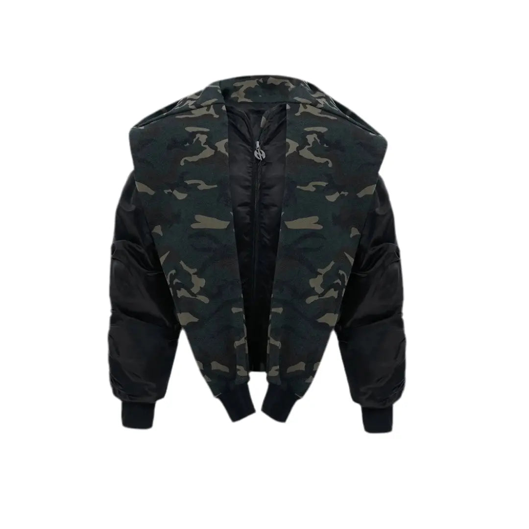 Oversized Camouflage Scarf Hooded Bomber Jacket Hominus Denim