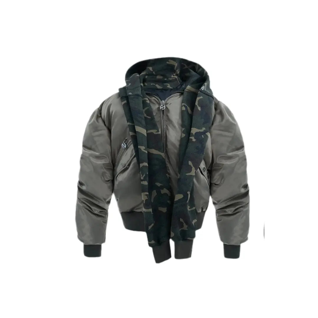 Oversized Camouflage Scarf Hooded Bomber Jacket Hominus Denim