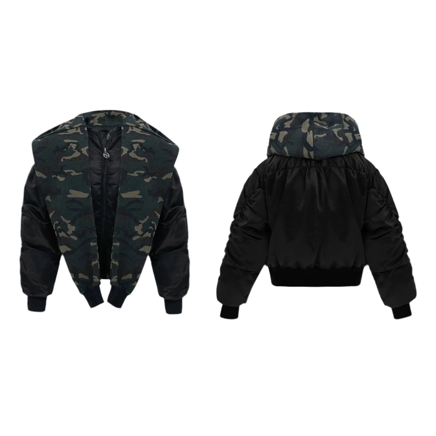 Oversized Camouflage Scarf Hooded Bomber Jacket Hominus Denim