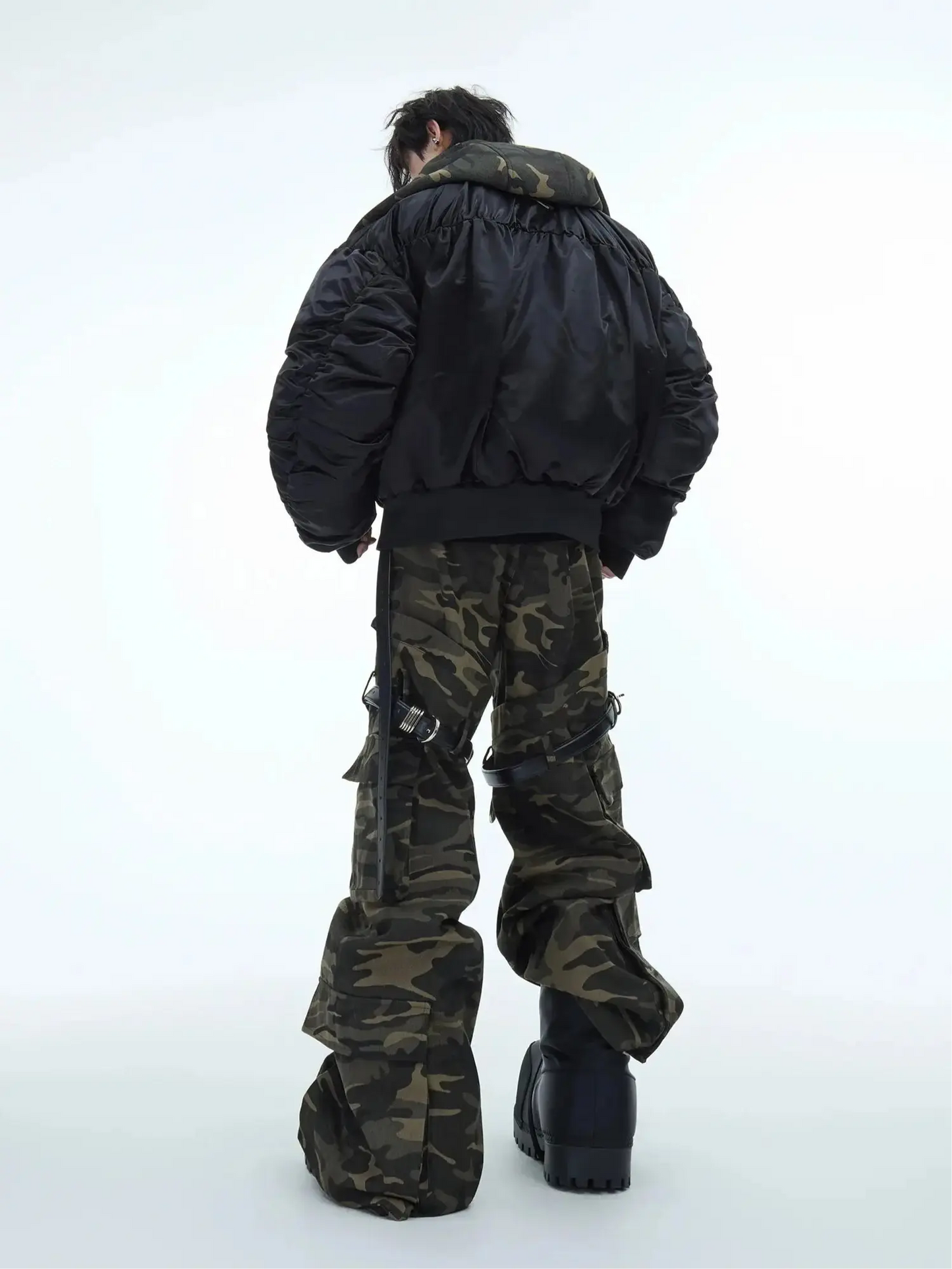 Oversized Camouflage Scarf Hooded Bomber Jacket Hominus Denim