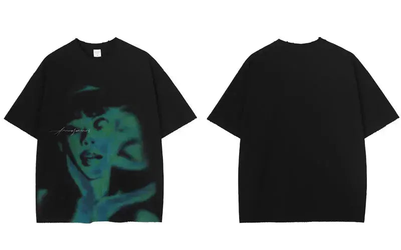 Oversized Distressed Soul Shadow Graphic Design Tee - Hominus Denim