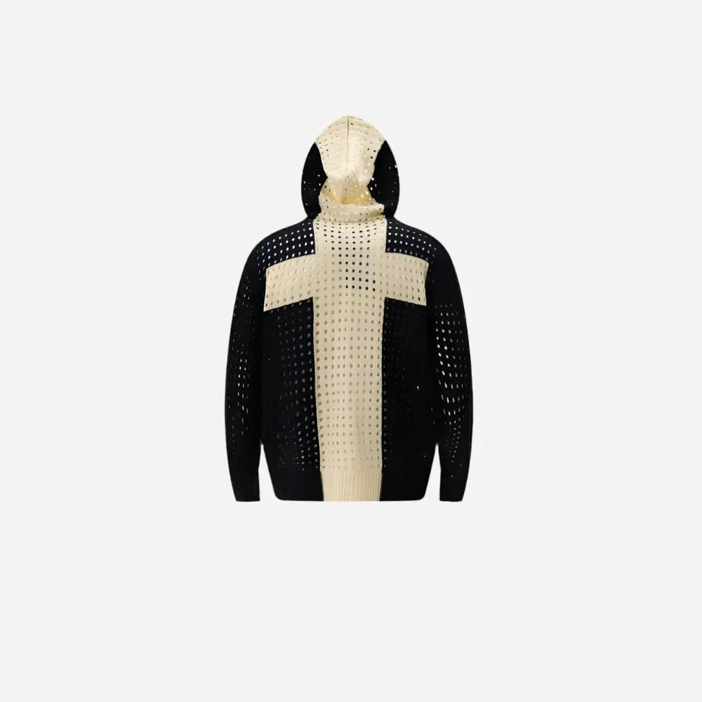 Oversized Gothic Cross Cardigan Hooded Knit Hominus Denim