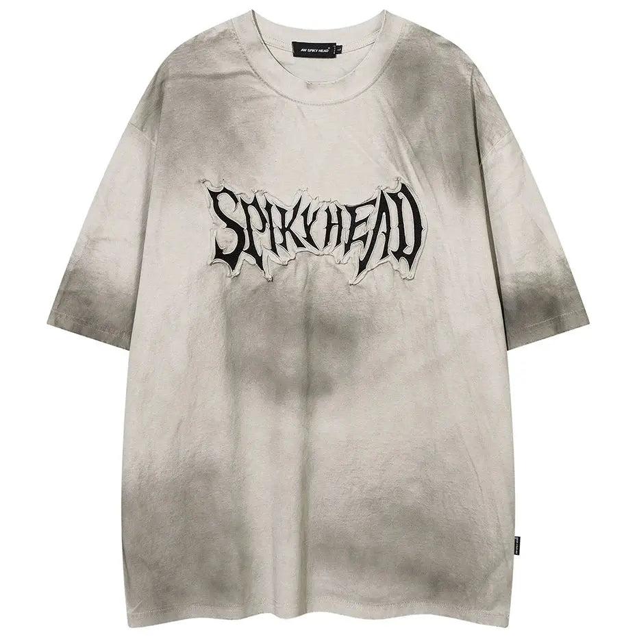 Oversized Gothic Letter Embroidery Grunge Tee - Hominus Denim