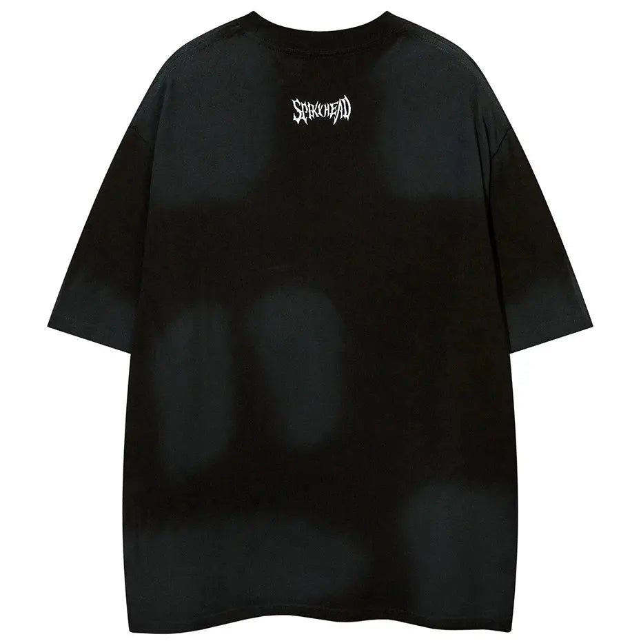 Oversized Gothic Letter Embroidery Grunge Tee - Hominus Denim