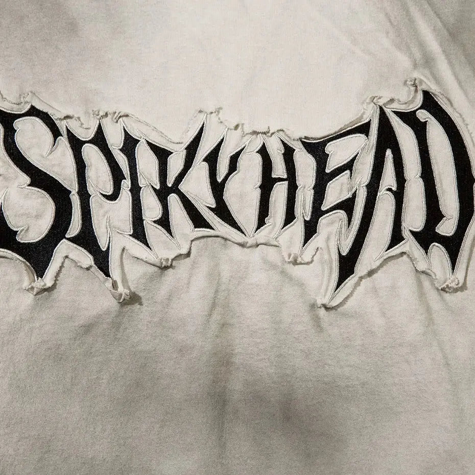 Oversized Gothic Letter Embroidery Grunge Tee - Hominus Denim