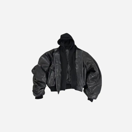 Oversized Hooded Leather Bomber Jacket Hominus Denim