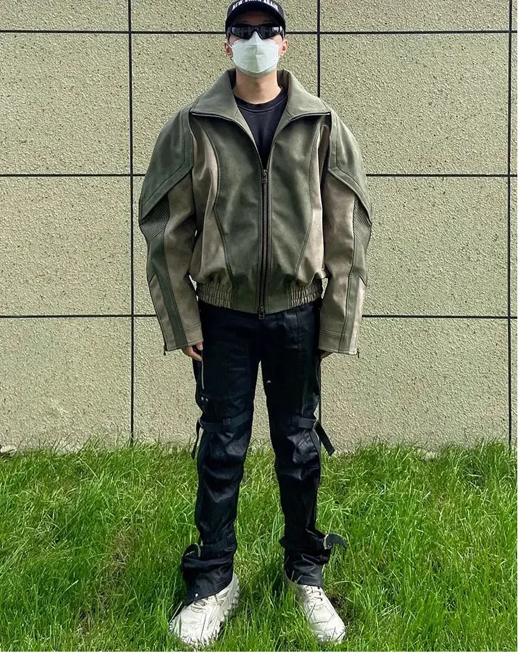 Oversized Patchwork Leather Zip Up Jacket Hominus Denim