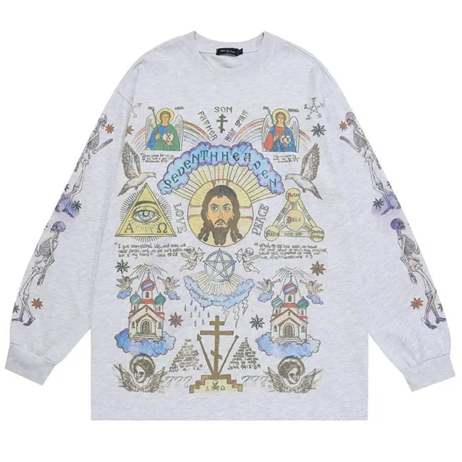 Oversized Retro Graphic Christian Design Long Sleeve Tee - Hominus Denim
