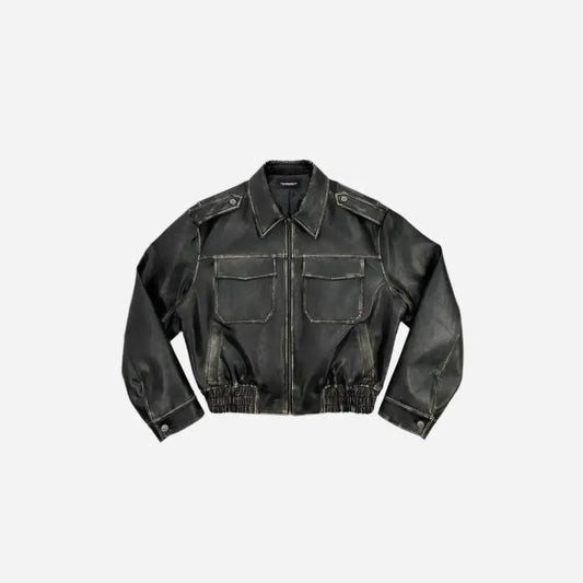 Oversized Vintage Washed Leather Jacket Hominus Denim