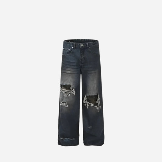 PFNW American Vintage High Street Patch Holes Camouflage Jeans Men And Women Loose Straight Drape Denim Long Pants New 12C2236 Hominus Denim