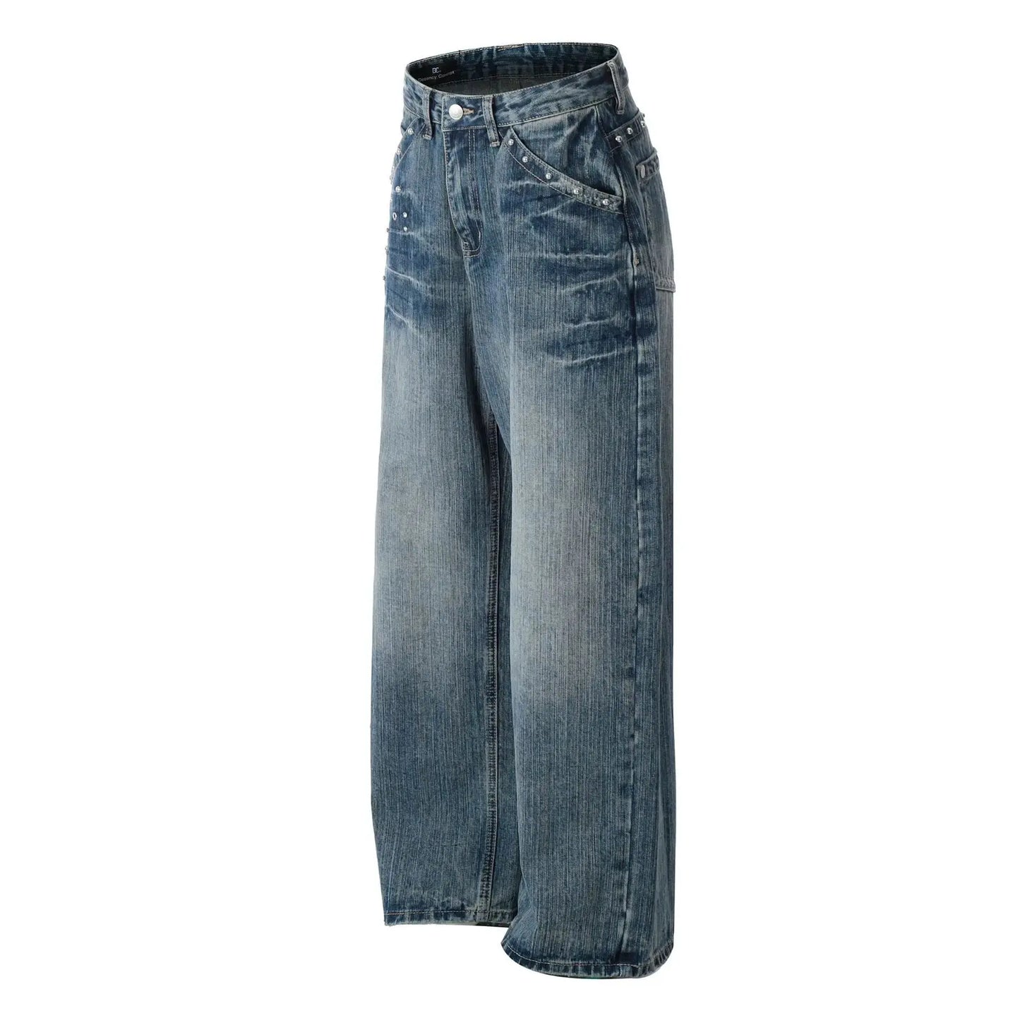 PFNW American Vintage Washed Heat-melting Rhinestone Design Jeans Men's Loose Straight Trousers Wide-legged Denim Pants 12C2337 Hominus Denim