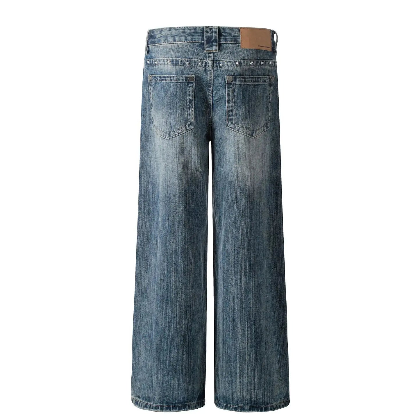 PFNW American Vintage Washed Heat-melting Rhinestone Design Jeans Men's Loose Straight Trousers Wide-legged Denim Pants 12C2337 Hominus Denim