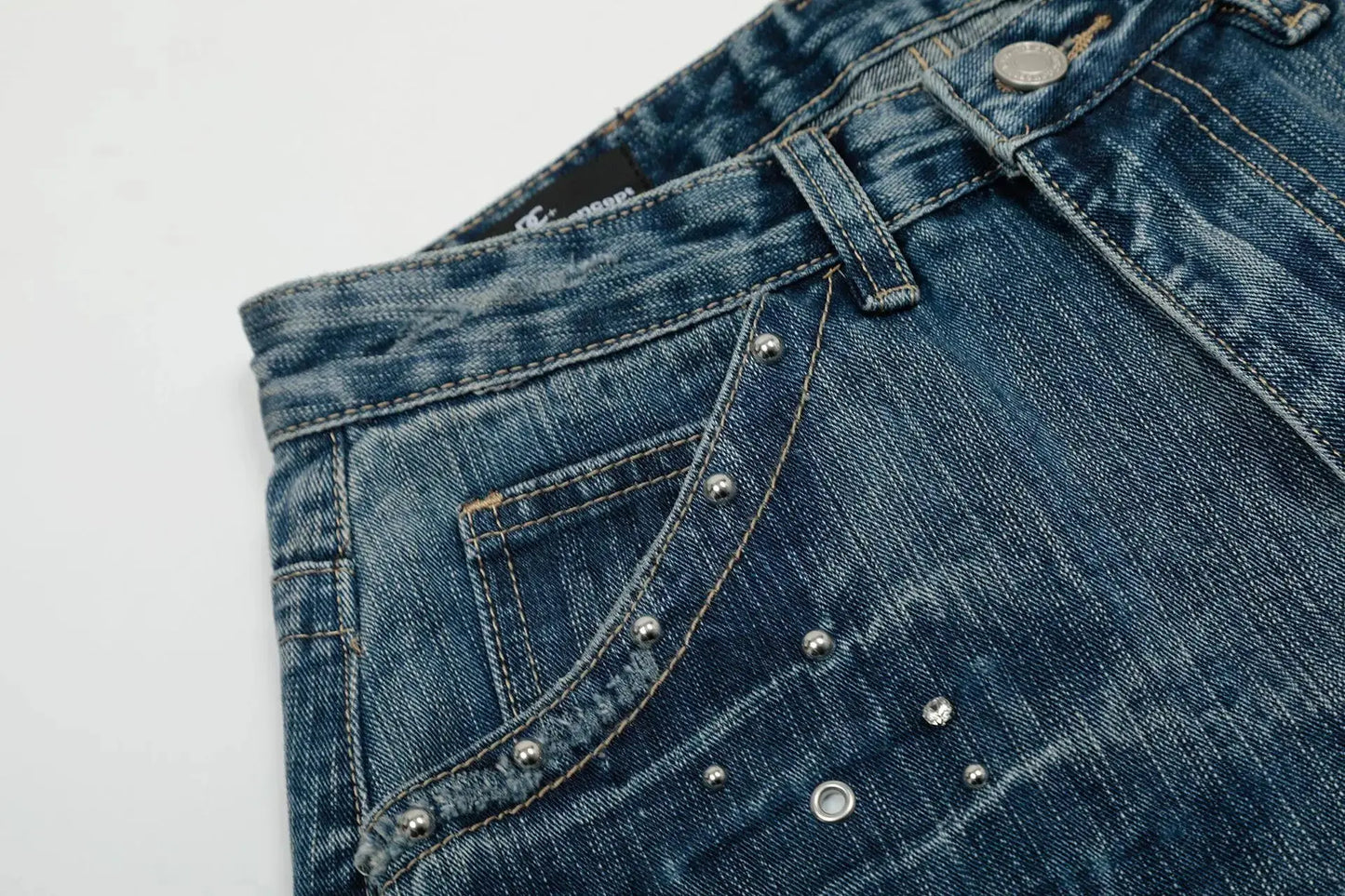 PFNW American Vintage Washed Heat-melting Rhinestone Design Jeans Men's Loose Straight Trousers Wide-legged Denim Pants 12C2337 Hominus Denim