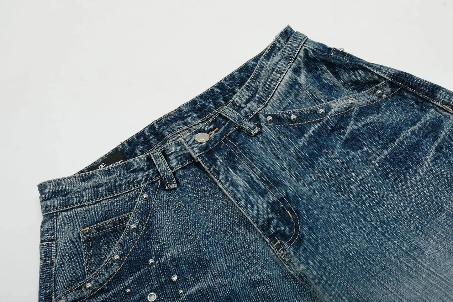 PFNW American Vintage Washed Heat-melting Rhinestone Design Jeans Men's Loose Straight Trousers Wide-legged Denim Pants 12C2337 Hominus Denim