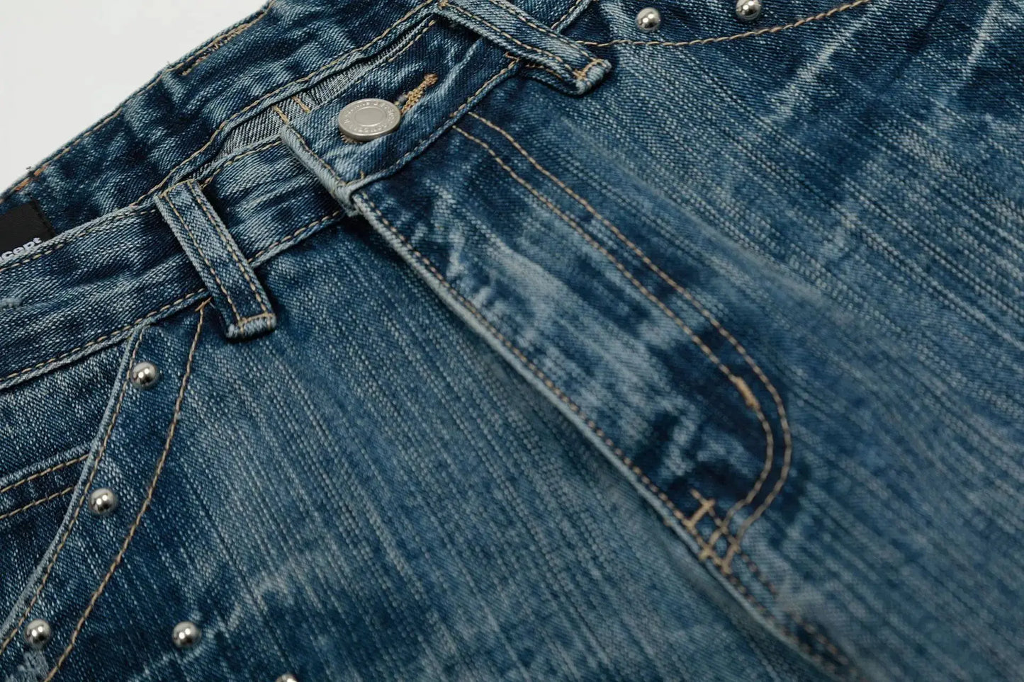PFNW American Vintage Washed Heat-melting Rhinestone Design Jeans Men's Loose Straight Trousers Wide-legged Denim Pants 12C2337 Hominus Denim