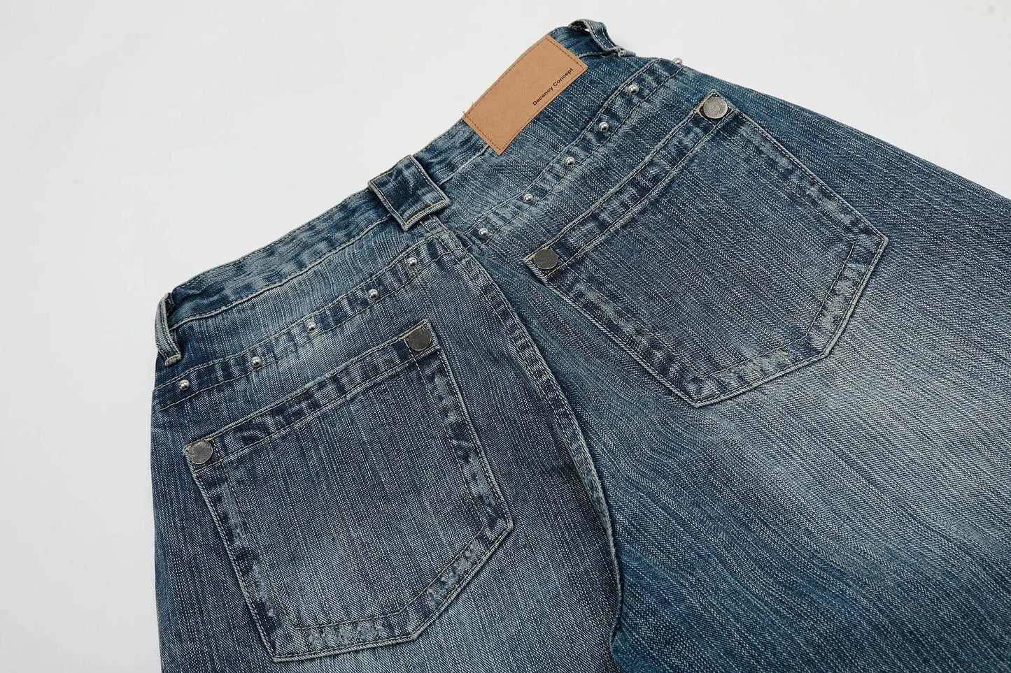 PFNW American Vintage Washed Heat-melting Rhinestone Design Jeans Men's Loose Straight Trousers Wide-legged Denim Pants 12C2337 Hominus Denim