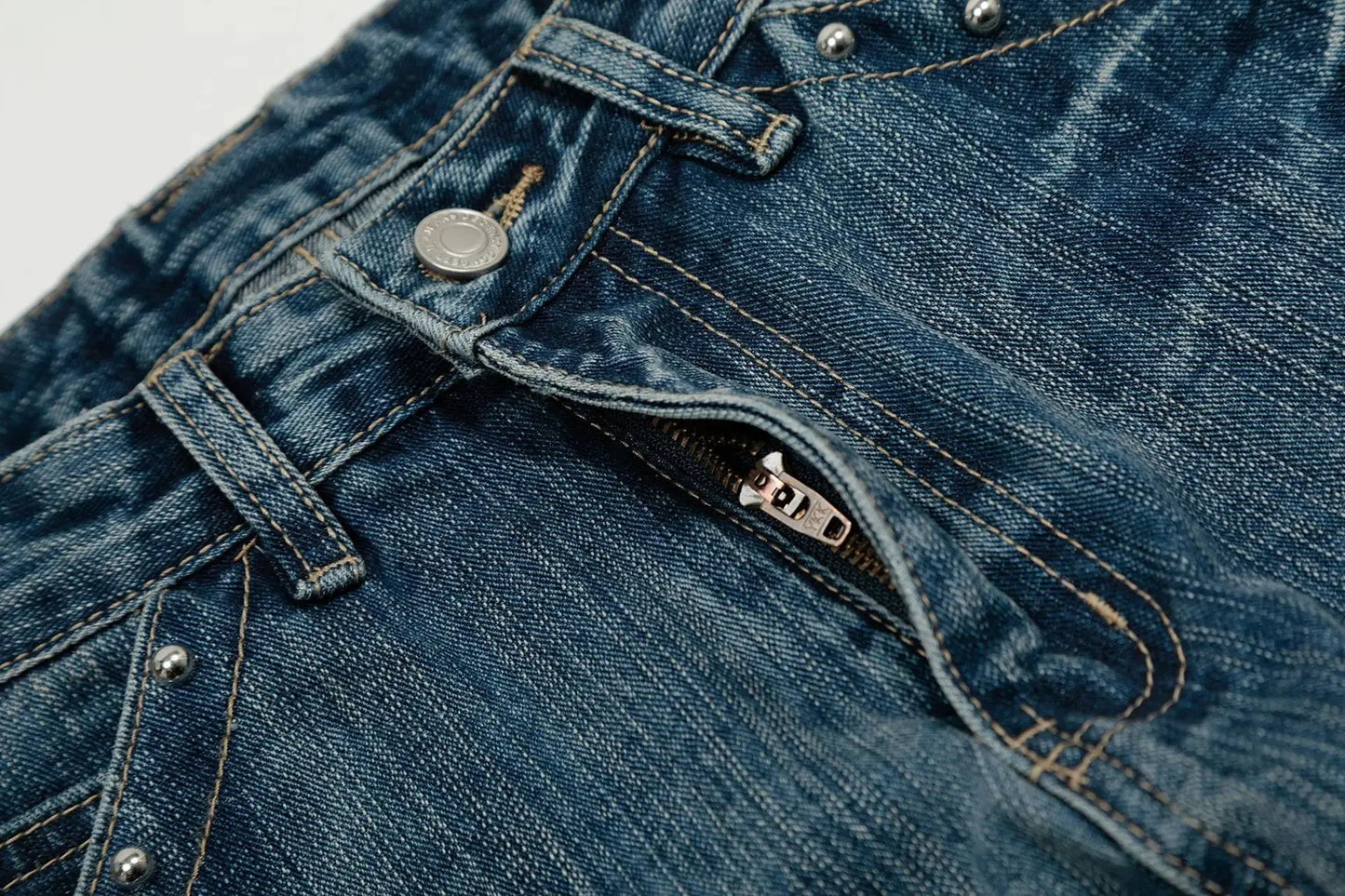 PFNW American Vintage Washed Heat-melting Rhinestone Design Jeans Men's Loose Straight Trousers Wide-legged Denim Pants 12C2337 Hominus Denim