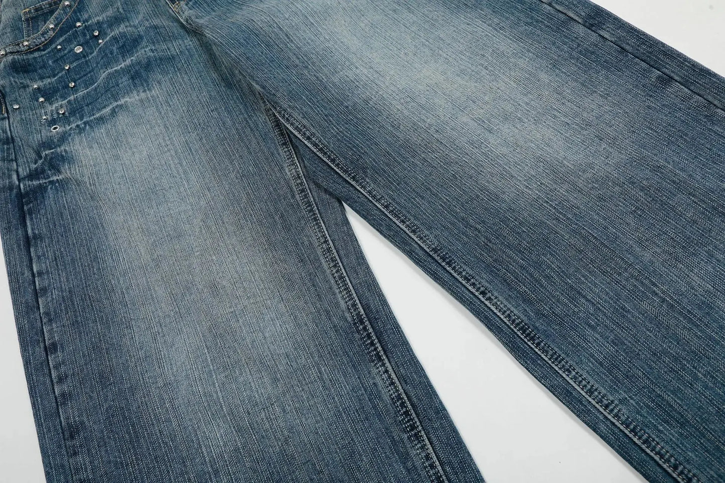 PFNW American Vintage Washed Heat-melting Rhinestone Design Jeans Men's Loose Straight Trousers Wide-legged Denim Pants 12C2337 Hominus Denim