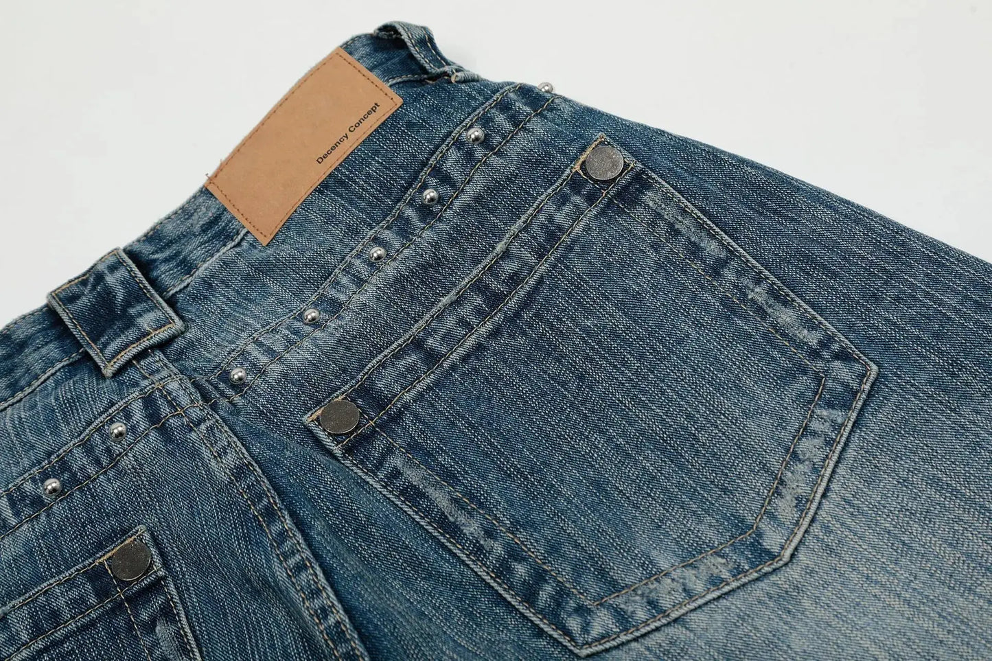 PFNW American Vintage Washed Heat-melting Rhinestone Design Jeans Men's Loose Straight Trousers Wide-legged Denim Pants 12C2337 Hominus Denim
