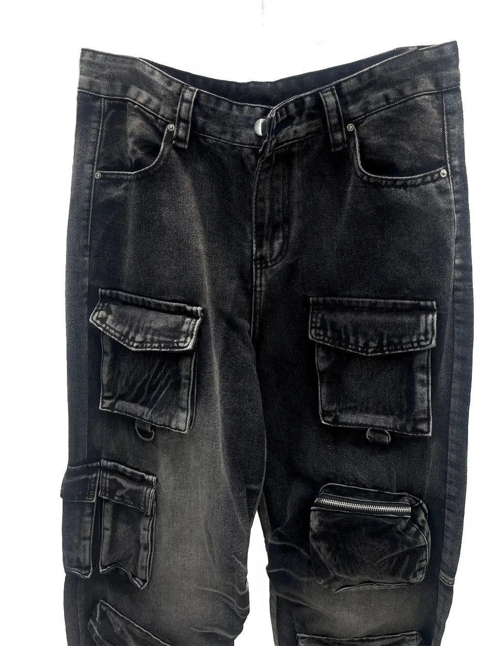 PFNW American VintageWashed Black Multi-Pocket Loose Jeans Men's Distressed Straight Wide Leg Denim Pants Tide Trousers 12C2249 Hominus Denim