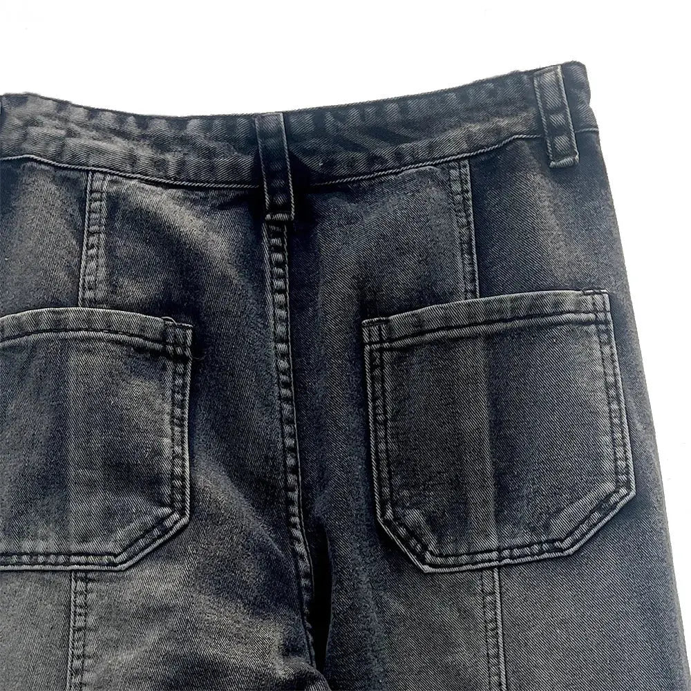 PFNW American VintageWashed Black Multi-Pocket Loose Jeans Men's Distressed Straight Wide Leg Denim Pants Tide Trousers 12C2249 Hominus Denim
