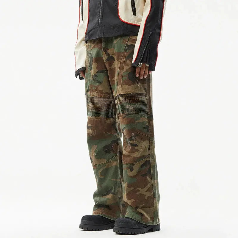 PFNW American high Street jeans men Faded Camouflage cargo Pants Heavy Washed Deconstructed Loose Micro denim trousers 28W6153 Hominus Denim