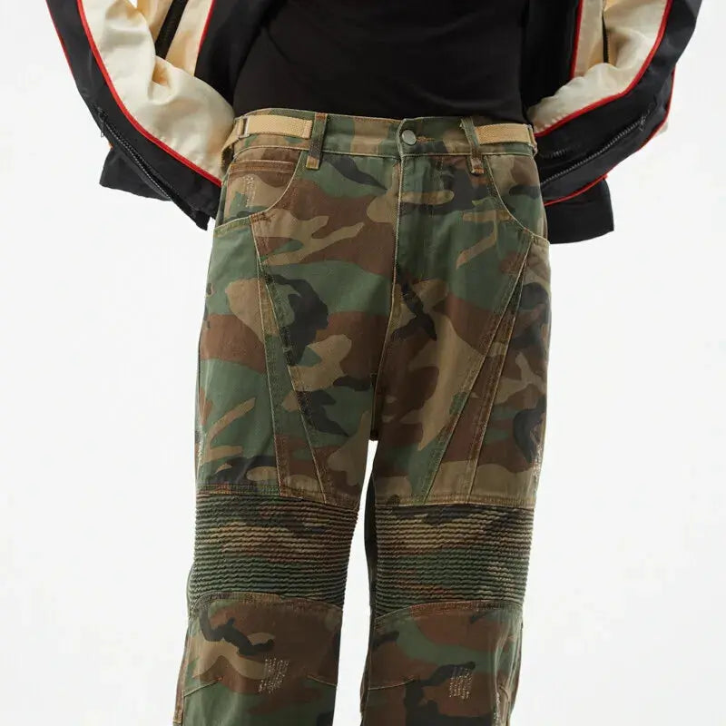 PFNW American high Street jeans men Faded Camouflage cargo Pants Heavy Washed Deconstructed Loose Micro denim trousers 28W6153 Hominus Denim