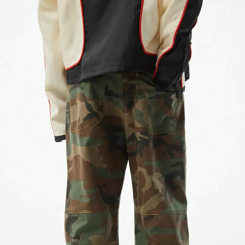 PFNW American high Street jeans men Faded Camouflage cargo Pants Heavy Washed Deconstructed Loose Micro denim trousers 28W6153 Hominus Denim