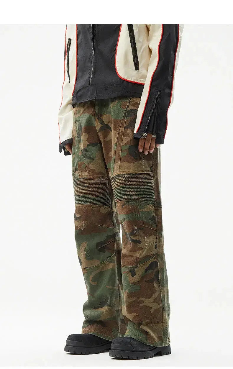 PFNW American high Street jeans men Faded Camouflage cargo Pants Heavy Washed Deconstructed Loose Micro denim trousers 28W6153 Hominus Denim