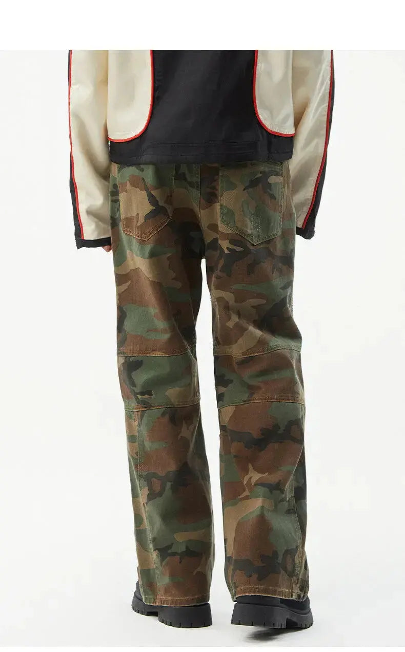 PFNW American high Street jeans men Faded Camouflage cargo Pants Heavy Washed Deconstructed Loose Micro denim trousers 28W6153 Hominus Denim