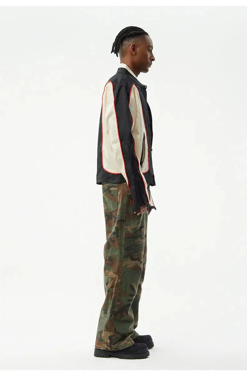 PFNW American high Street jeans men Faded Camouflage cargo Pants Heavy Washed Deconstructed Loose Micro denim trousers 28W6153 Hominus Denim