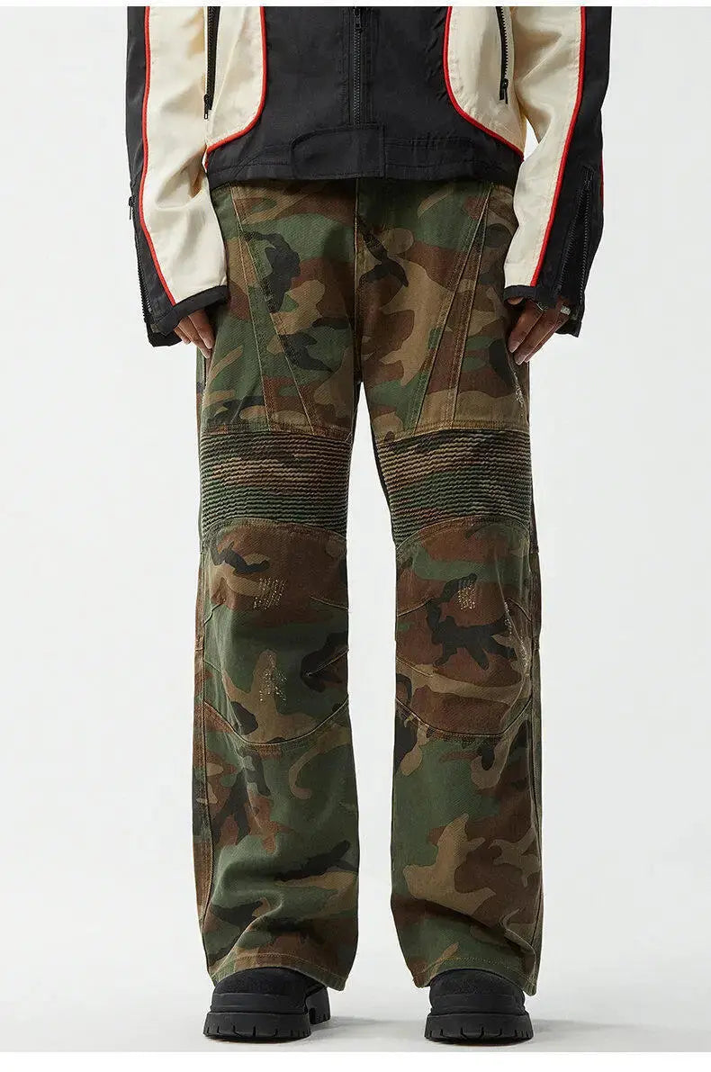 PFNW American high Street jeans men Faded Camouflage cargo Pants Heavy Washed Deconstructed Loose Micro denim trousers 28W6153 Hominus Denim