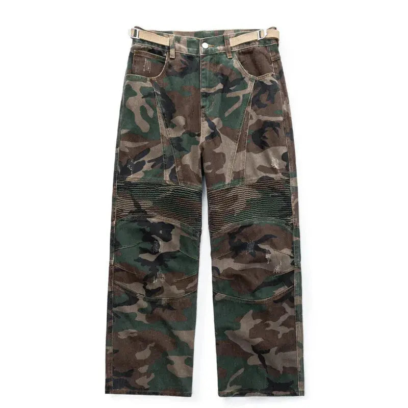 PFNW American high Street jeans men Faded Camouflage cargo Pants Heavy Washed Deconstructed Loose Micro denim trousers 28W6153 Hominus Denim