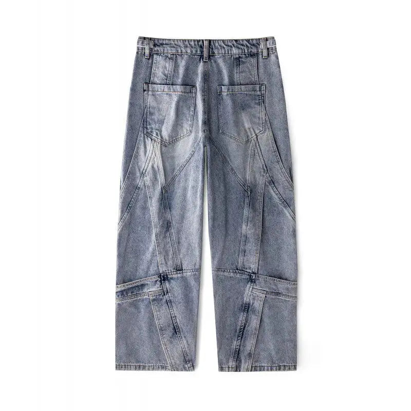PFNW Heavyweight Dirty Wash Distressed Design Blue Wide-leg Jeans Men's Niche Tide Loose Fit Long Denim Pants 2025 New 28W6196 Hominus Denim