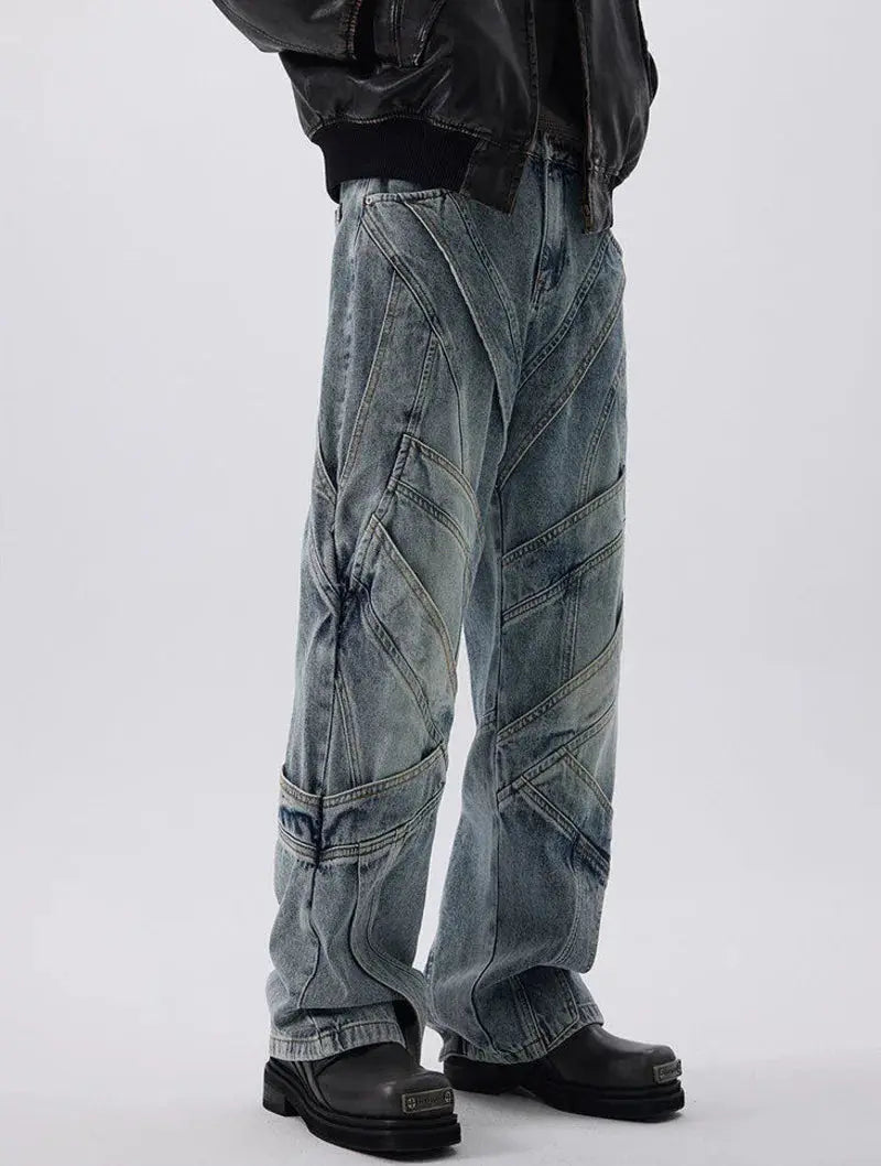 PFNW Heavyweight Dirty Wash Distressed Design Blue Wide-leg Jeans Men's Niche Tide Loose Fit Long Denim Pants 2025 New 28W6196 Hominus Denim