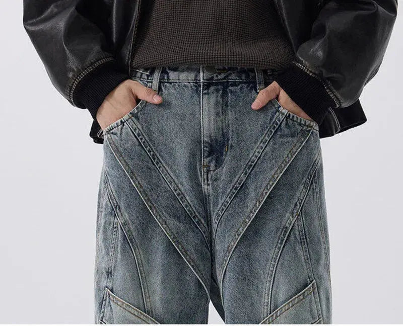 PFNW Heavyweight Dirty Wash Distressed Design Blue Wide-leg Jeans Men's Niche Tide Loose Fit Long Denim Pants 2025 New 28W6196 Hominus Denim