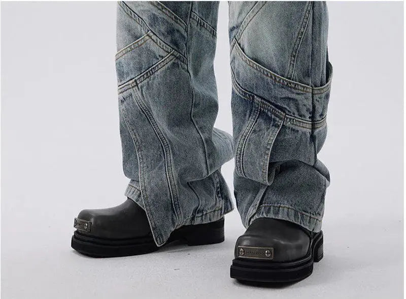 PFNW Heavyweight Dirty Wash Distressed Design Blue Wide-leg Jeans Men's Niche Tide Loose Fit Long Denim Pants 2025 New 28W6196 Hominus Denim