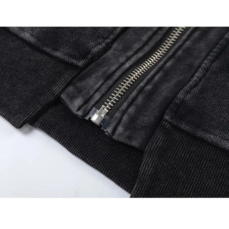 PFNW Silhouette Spliced Hooded Jacket Men's High Quality Washed Old-fashioned Sweatshirt Jacket Top 2025 New Zipper Coat 28W6107 Hominus Denim