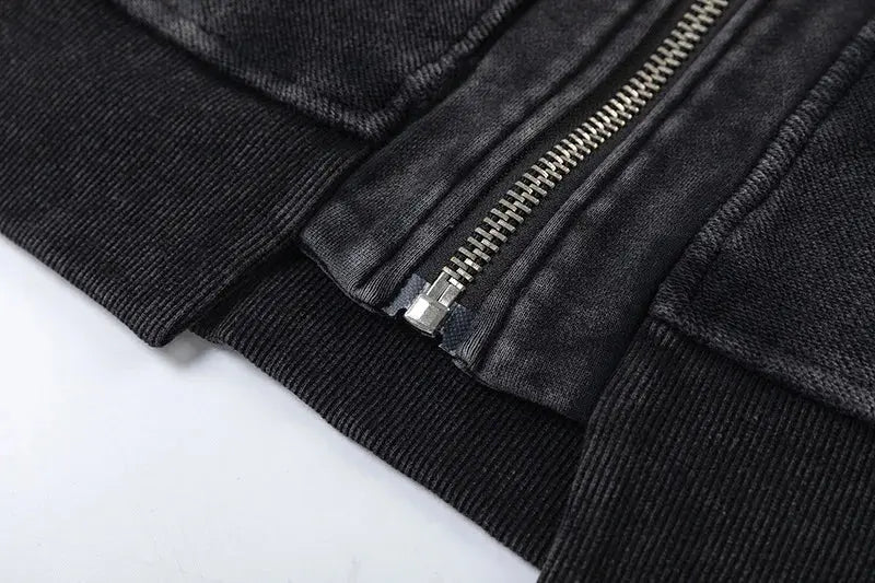 PFNW Silhouette Spliced Hooded Jacket Men's High Quality Washed Old-fashioned Sweatshirt Jacket Top 2025 New Zipper Coat 28W6107 Hominus Denim