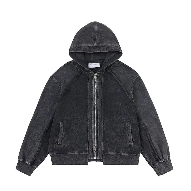 PFNW Silhouette Spliced Hooded Jacket Men's High Quality Washed Old-fashioned Sweatshirt Jacket Top 2025 New Zipper Coat 28W6107 Hominus Denim