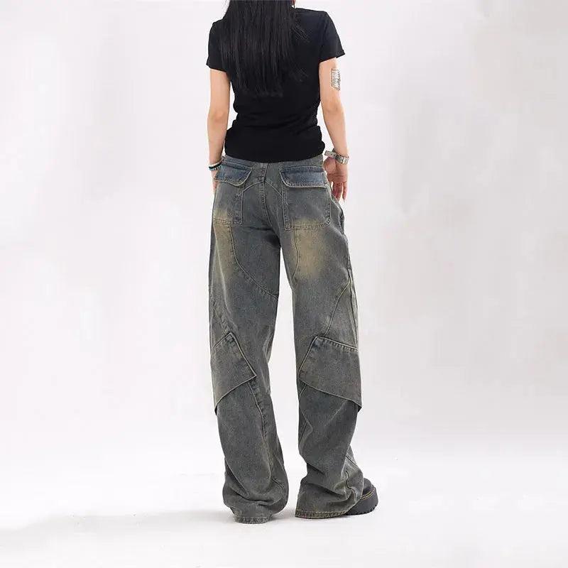 Punk Style Hip Hop Casual Jeans Pants Hi Street Cargo Vintage Denim Trousers For Male Patchwork Hominus Denim