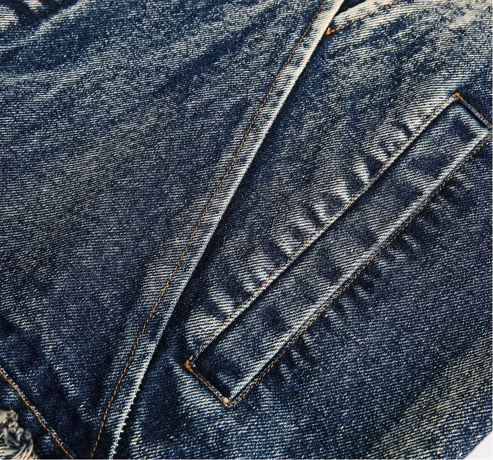 Raw Edge Washed Distressed Denim Jacket Hominus Denim