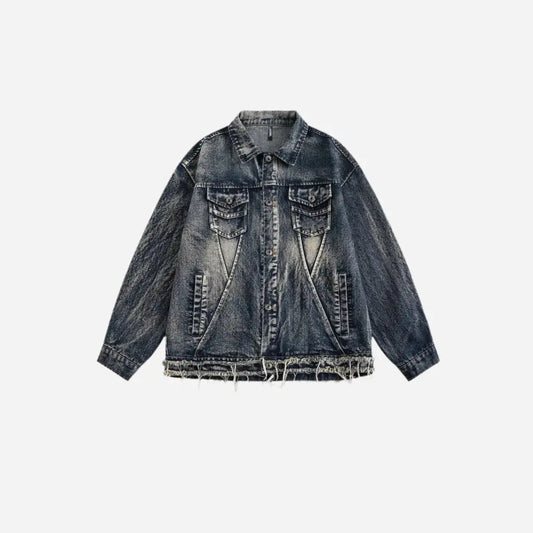 Raw Edge Washed Distressed Denim Jacket Hominus Denim