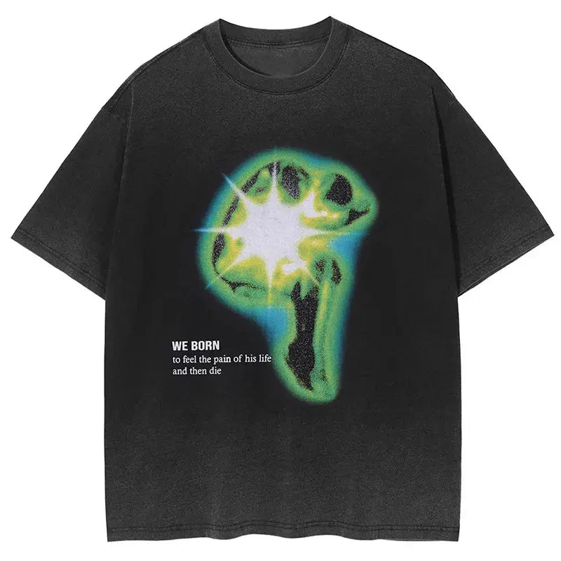 Retro Oversized Abstract Graphic Print Tee - Hominus Denim