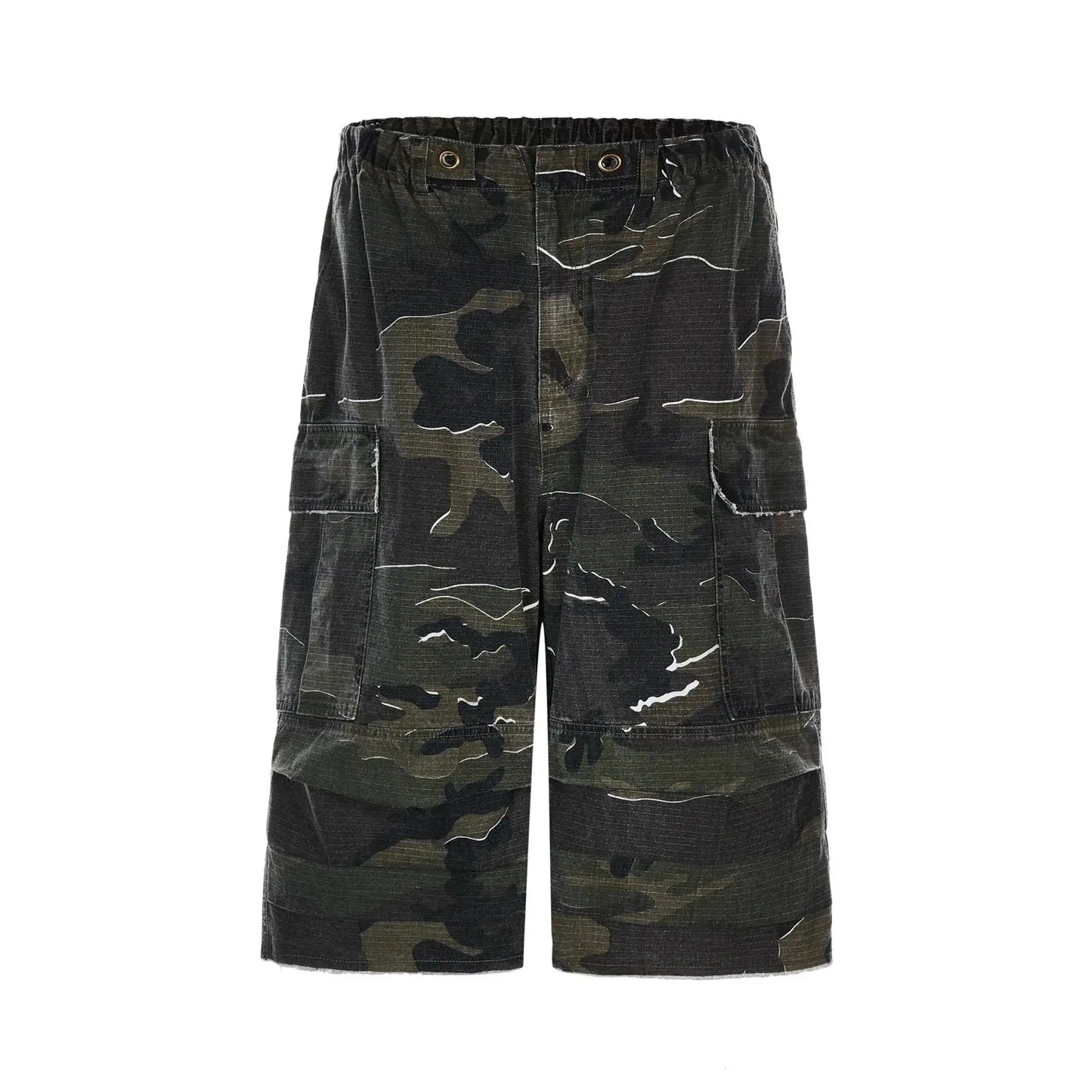 Retro Washed Distressed Camouflage Baggy Shorts Men's Street Hip Hop Camo Calf-Length Pants Hominus Denim