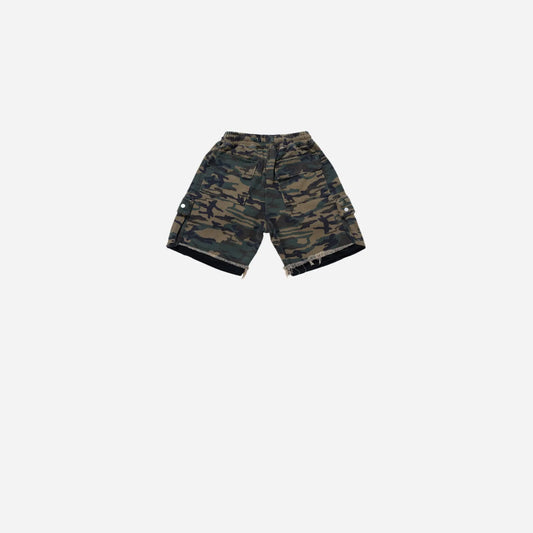 Ripped Washed Destroyed Camo Cargo Short Hominus Denim