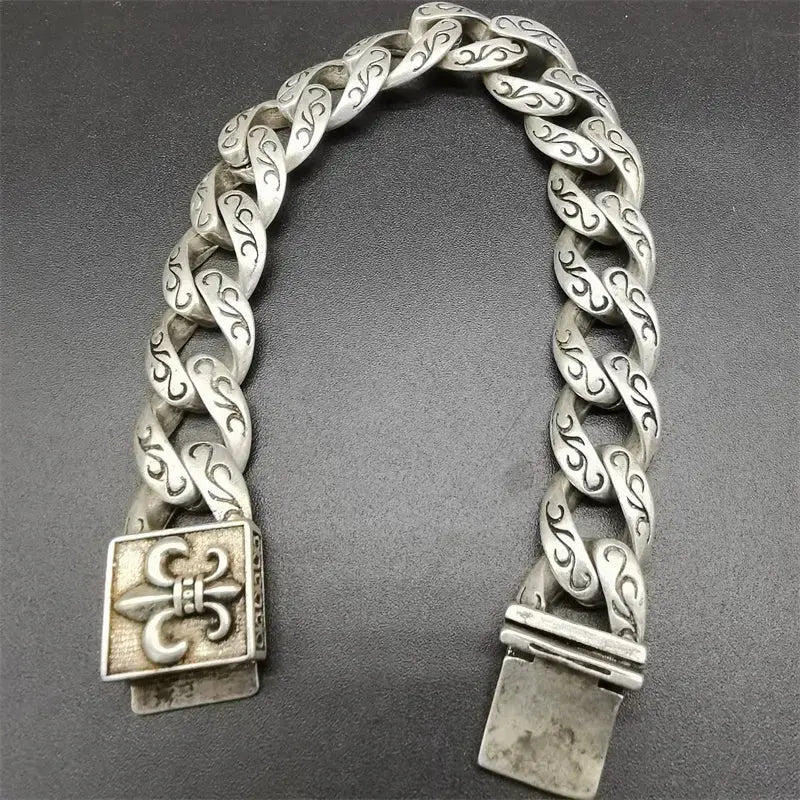 Silver Royal Flower Cuban Link Chain - Hominus Denim