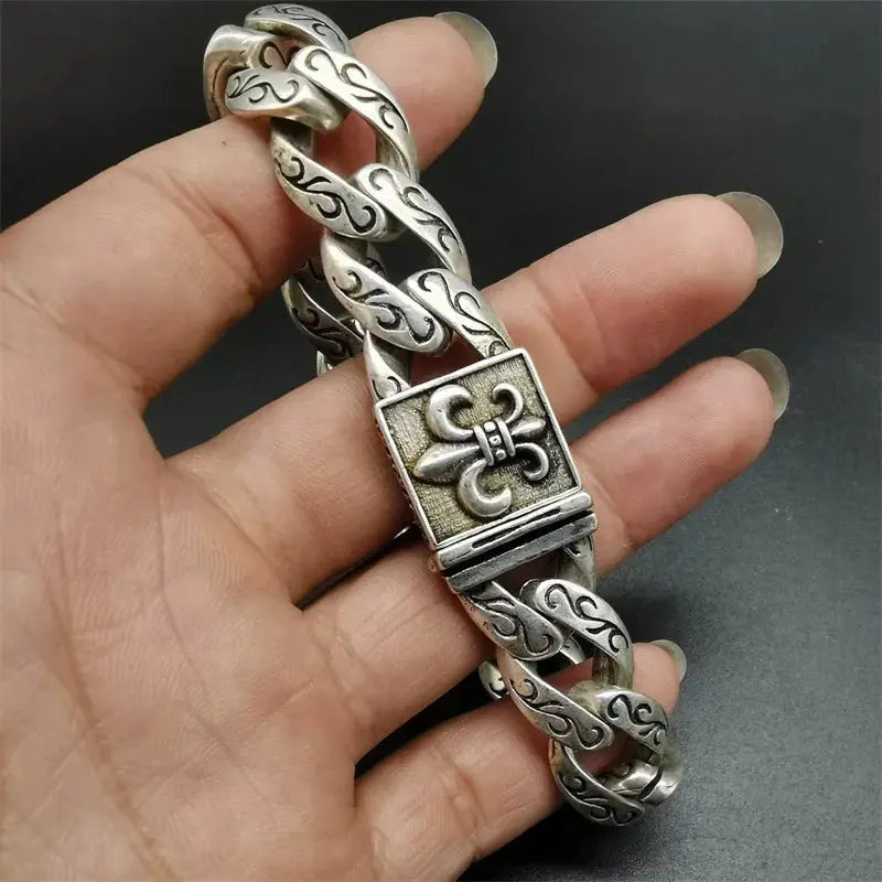 Silver Royal Flower Cuban Link Chain - Hominus Denim