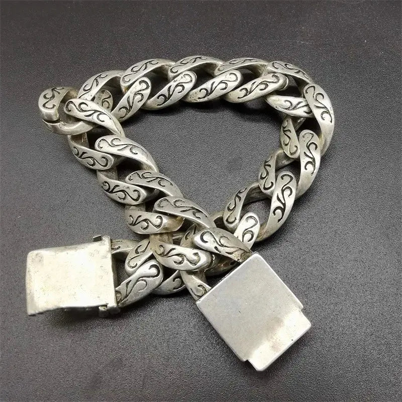 Silver Royal Flower Cuban Link Chain - Hominus Denim